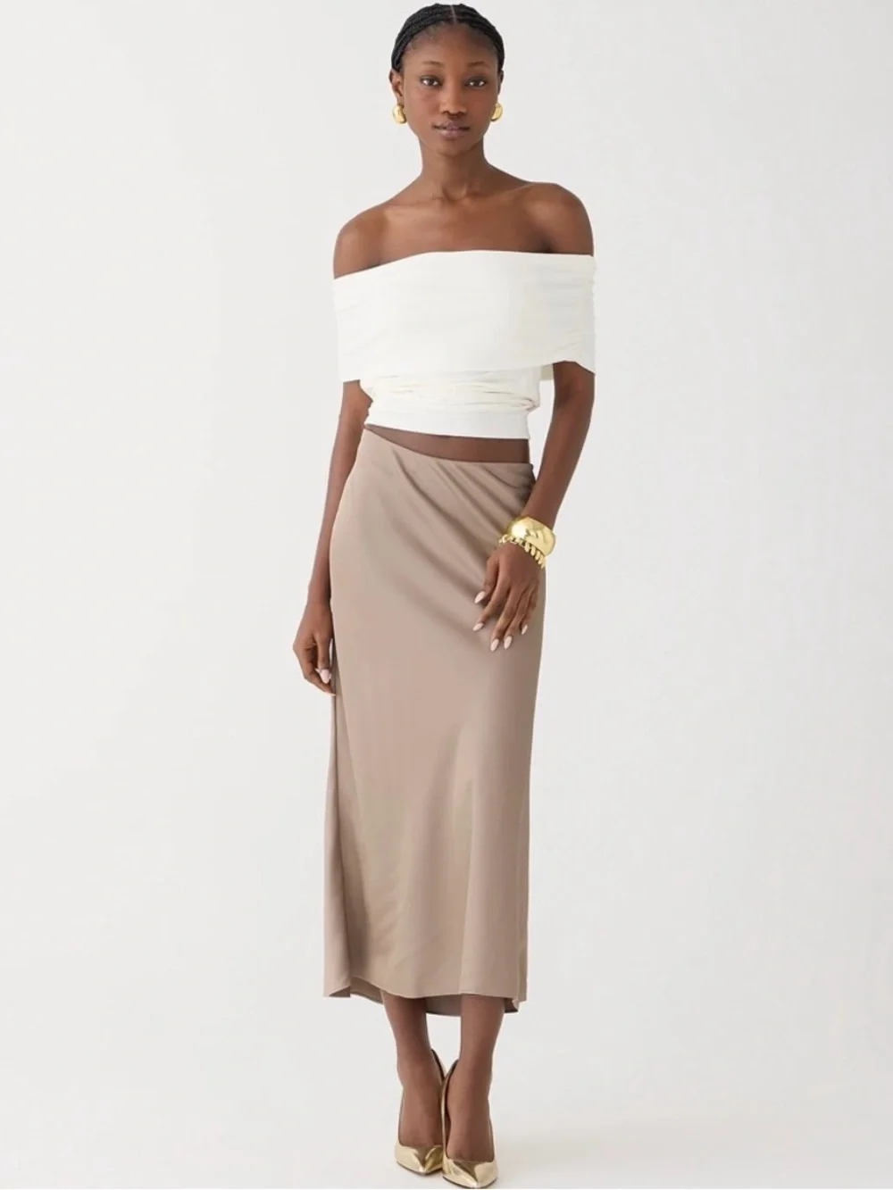 J. Crew Gwyneth Satin Midi Slip Skirt Taupe Large